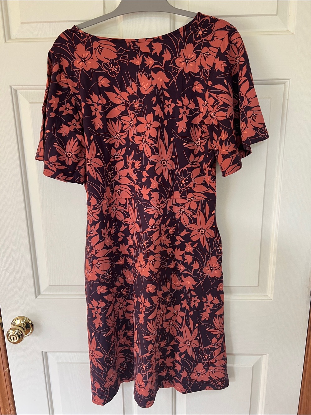 Pact Organic Fit & Flare Easy Dress Large Plum Botanical - Picture 6 of 8